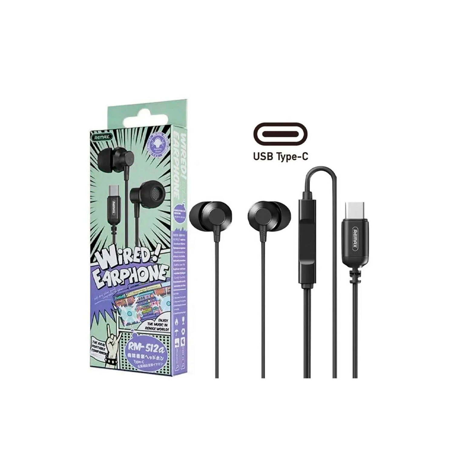 REMAX - Audífonos Alámbricos RM-512A Negro USB Tipo-C con Micrófono