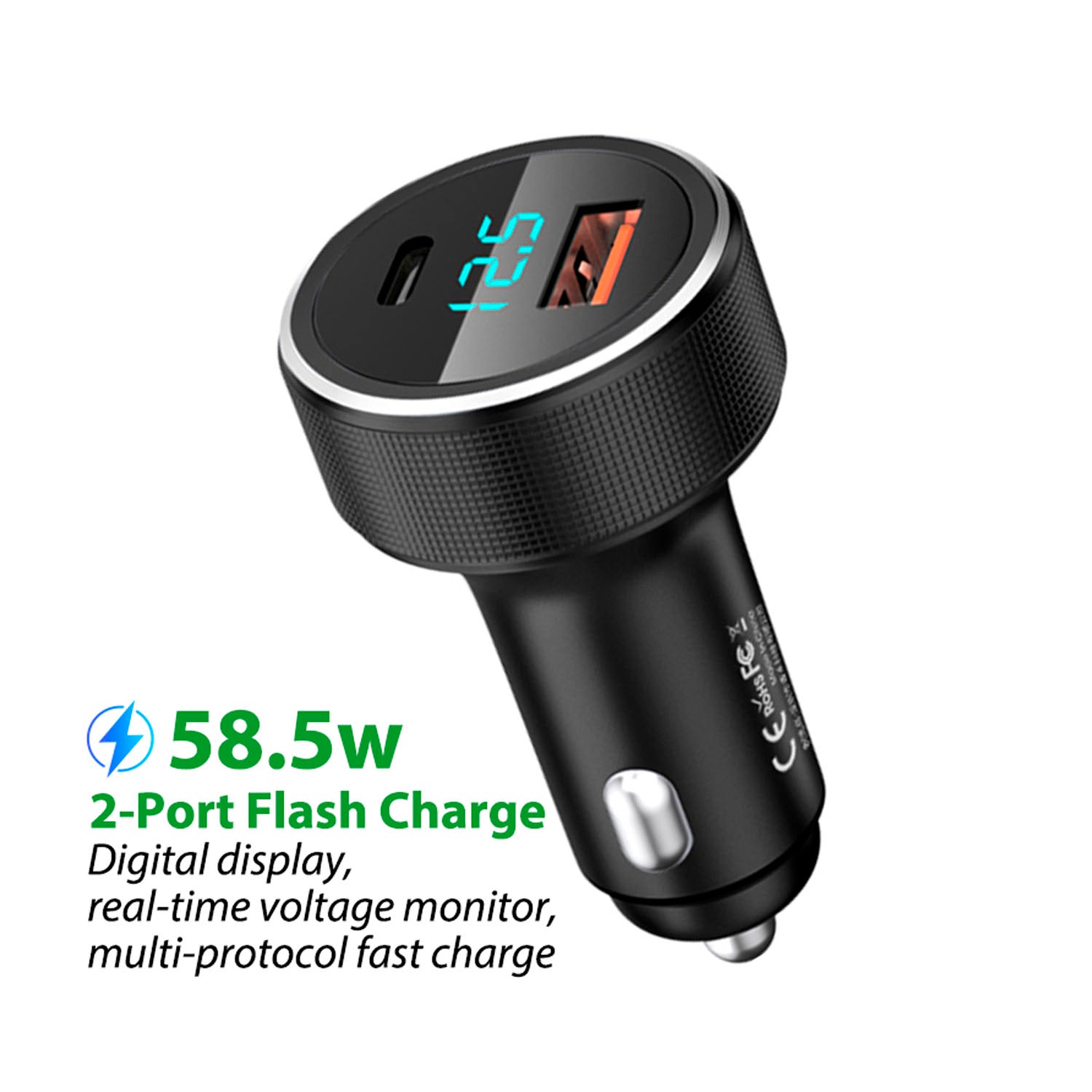 REMAX - Cargador para Auto RCC215 Negro 58W USB-A + USB-C Carga Rápida