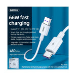 REMAX - Cable RC-183A USB a USB Tipo-C Blanco 6A Carga Rápida 2m