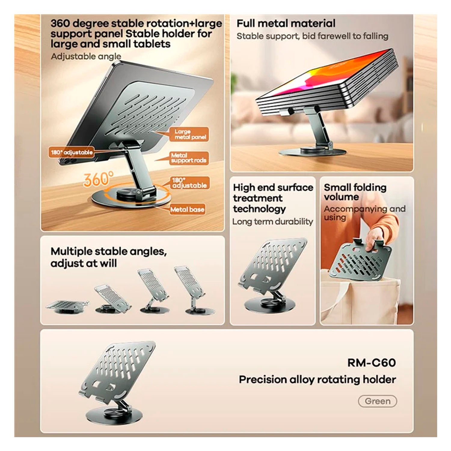 Remax - Soporte Tablet RM-C60 Verde Ajustable Flexible