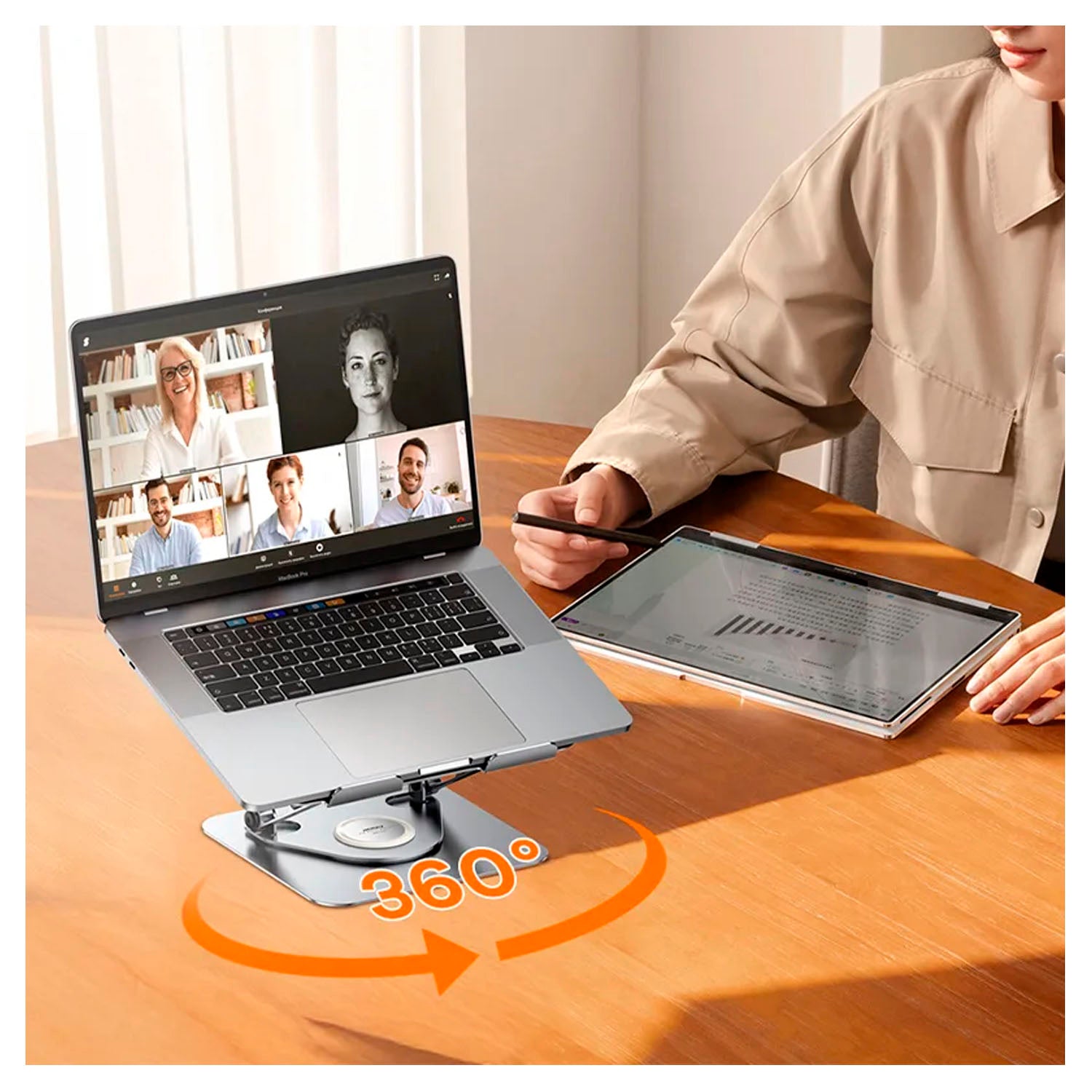 Remax - Soporte Notebook RM-C09 Gris Giratorio Ajustable Ergonómico