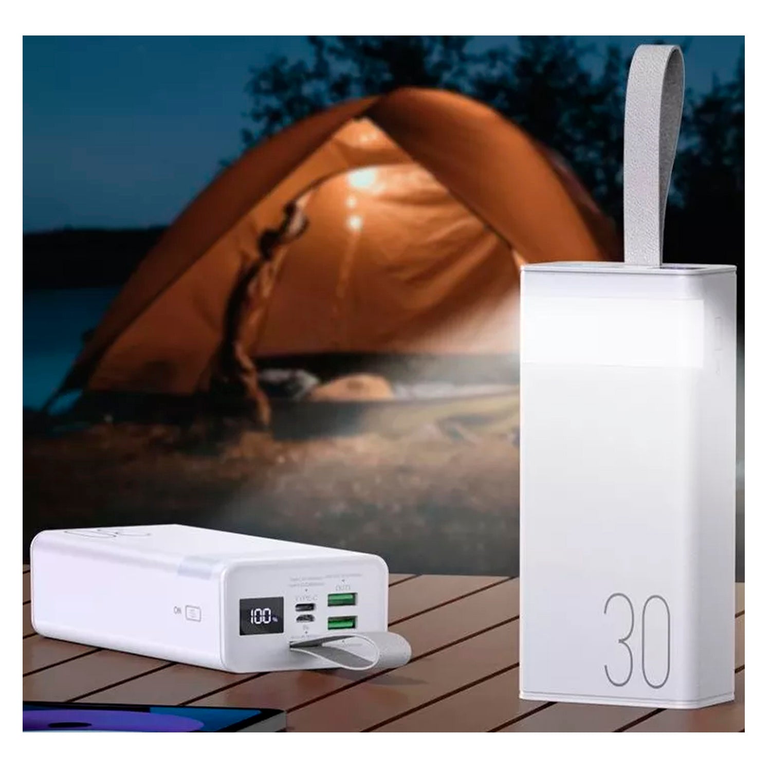 Remax - Power Bank RPP-320 Blanco 30000mAh PD 20W + QC 22.5W Linterna