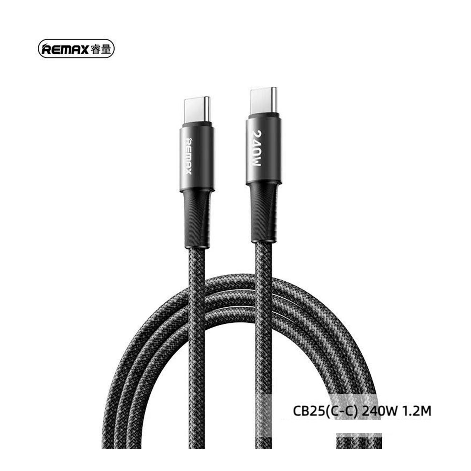 REMAX - Cable CB25 USB Tipo-C a USB Tipo-C Negro 240W Carga Rápida 1.2m