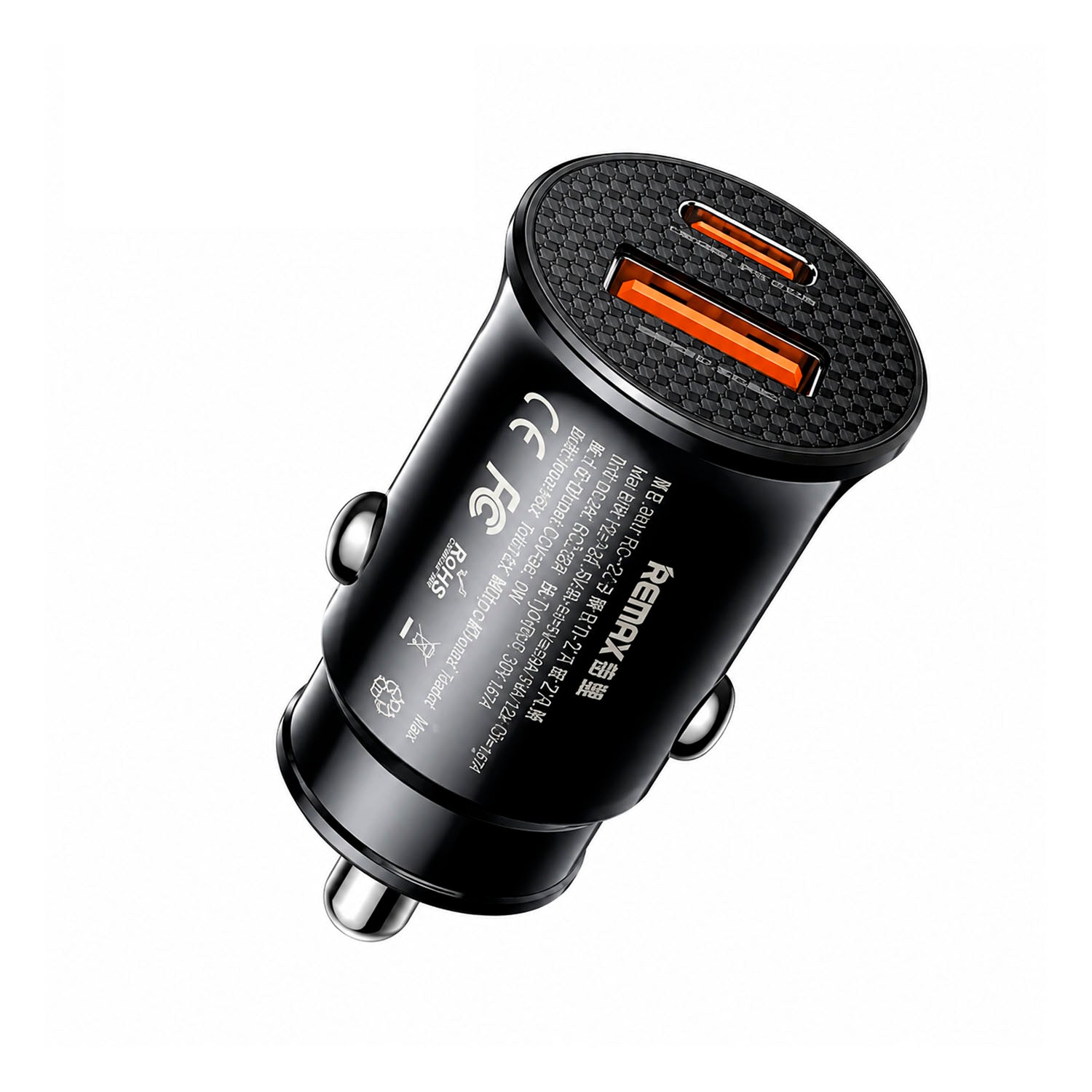 REMAX - Cargador para Auto RCC358 Negro Carga Rápida 30W USB-A + USB-C