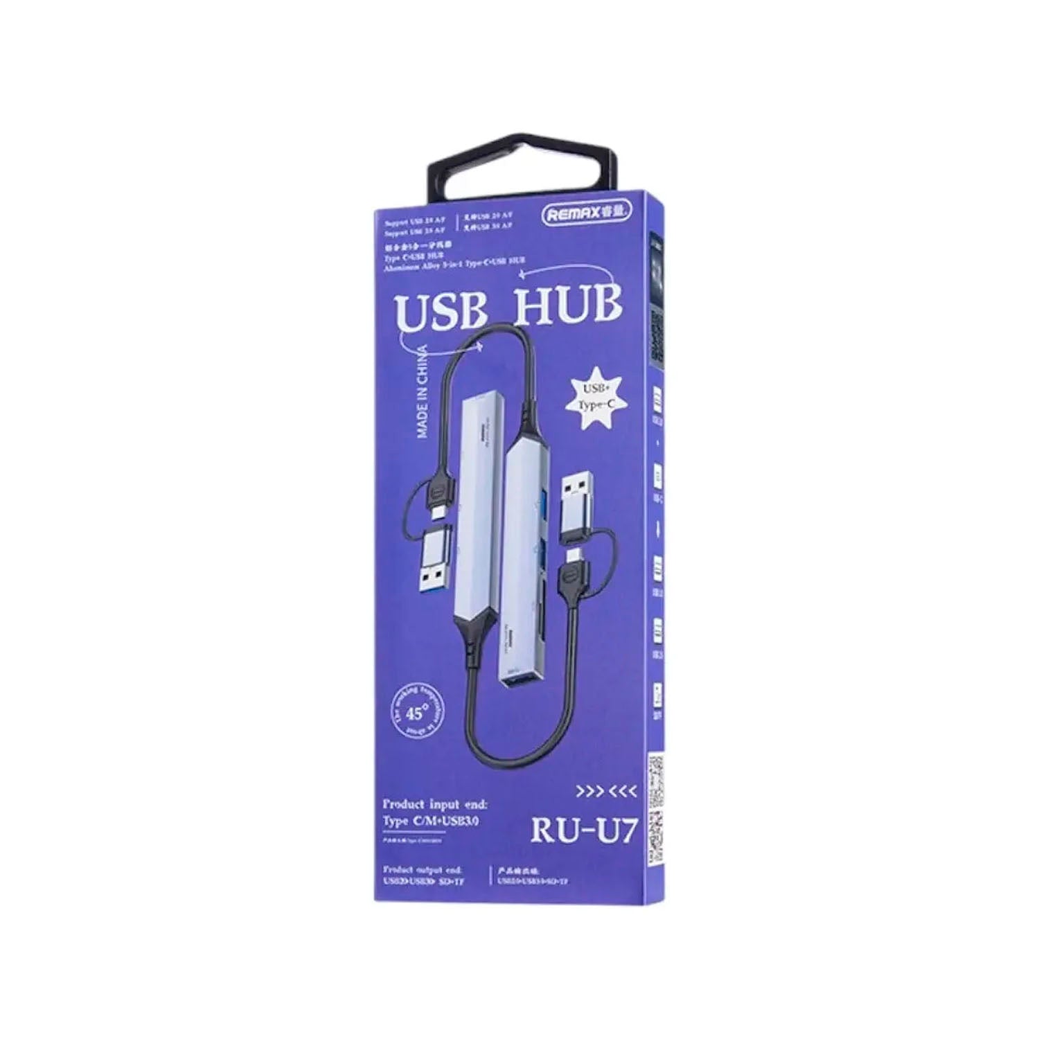 REMAX - Hub RU-U7 USB + Tipo-C Adaptador Multipuerto USB 3.0