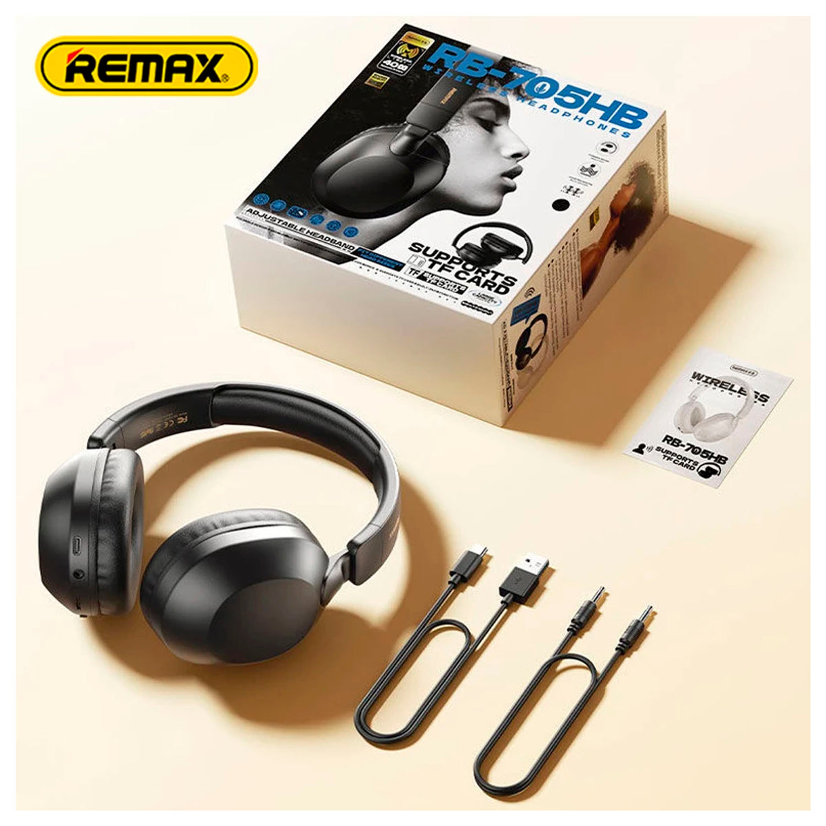 Audífonos Inalámbricos Remax RB-705HB Beige Bluetooth 5.4 con Ranura MicroSD