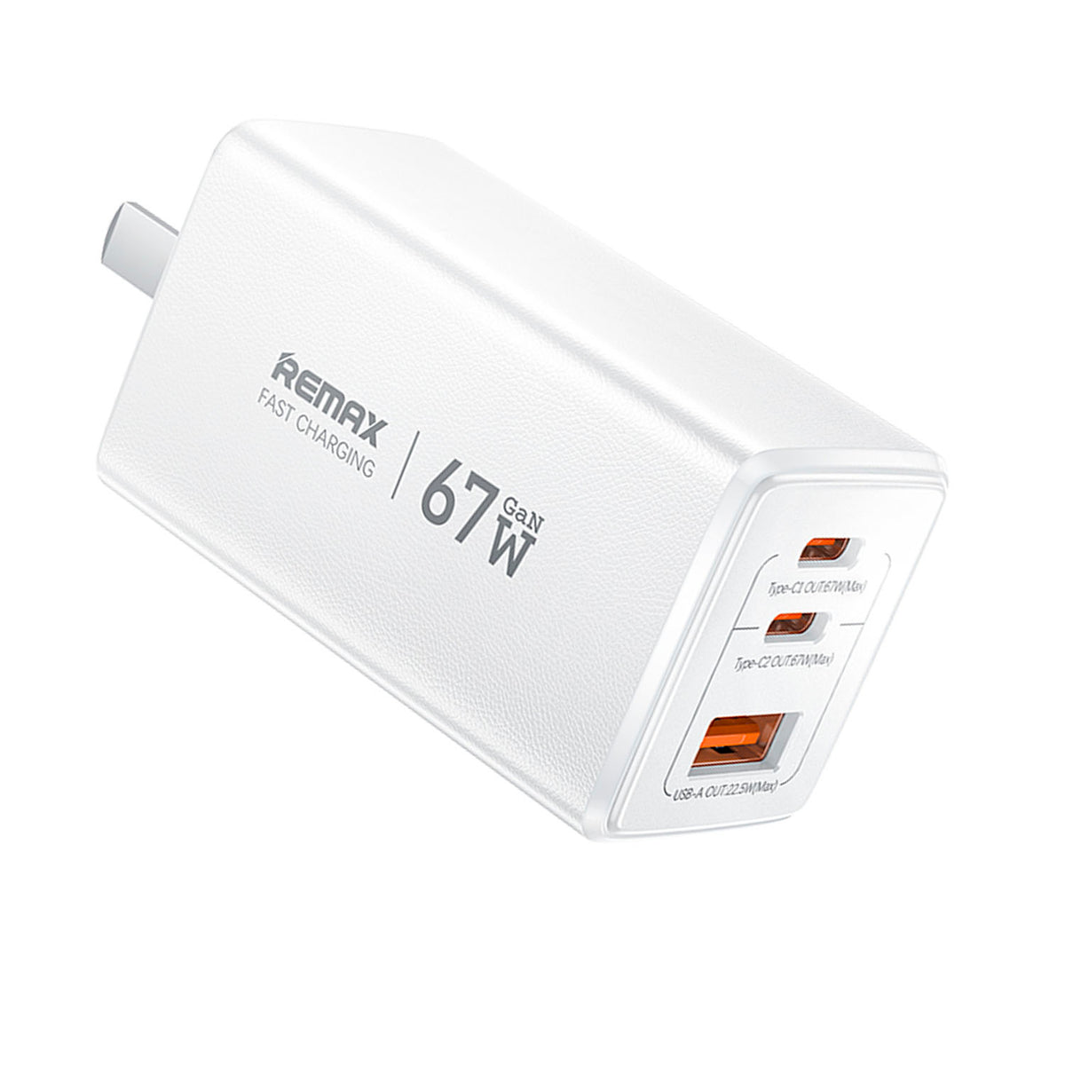 Cargador Rápido Remax CA02 67W Blanco 2 USB-C + USB-A