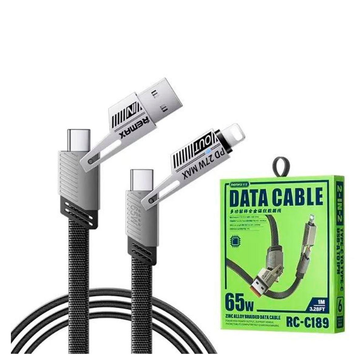 Cable de Carga Remax RC-C189 65W 4 en 1 Negro USB-C Lightning
