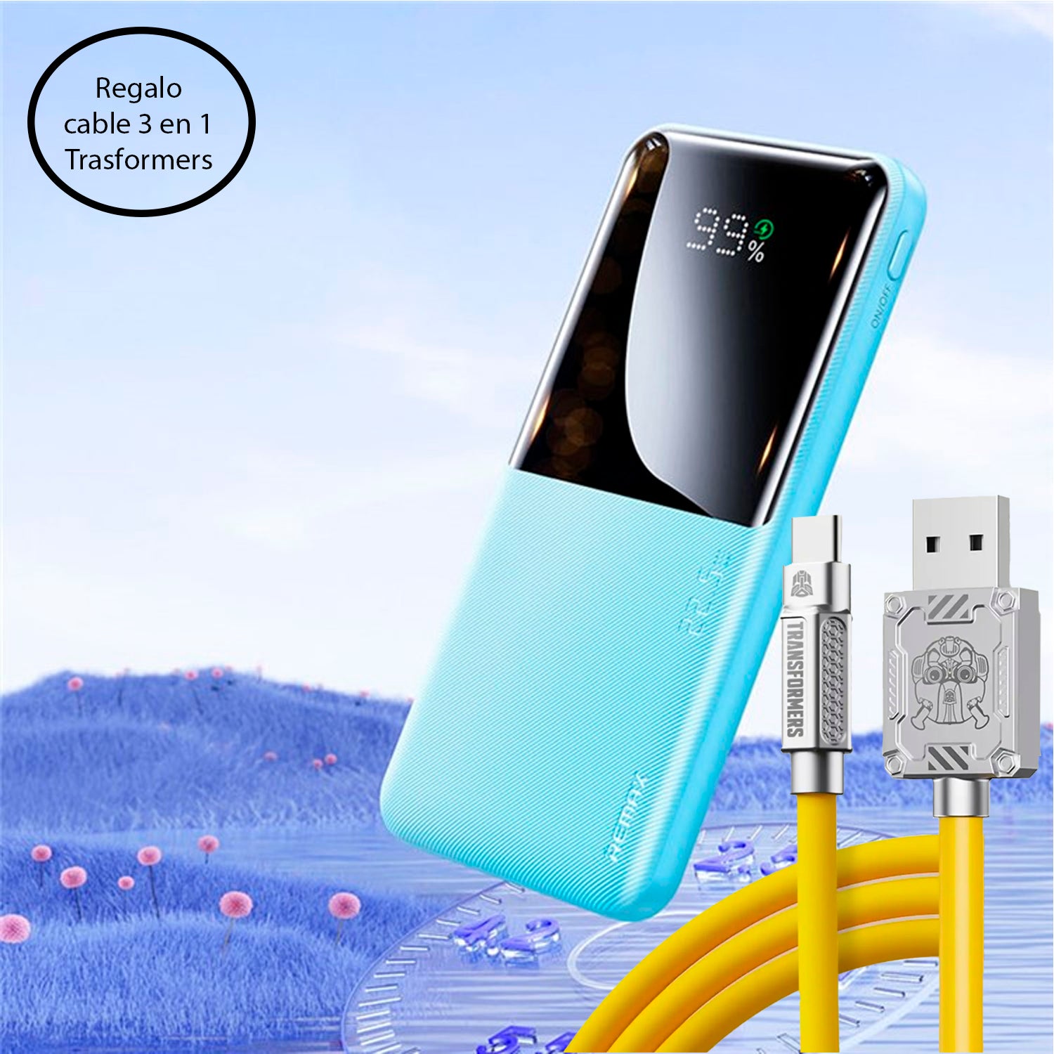 Remax - Combo RPP-623 Azul 20000mAh + Cable TF-A03 Amarillo