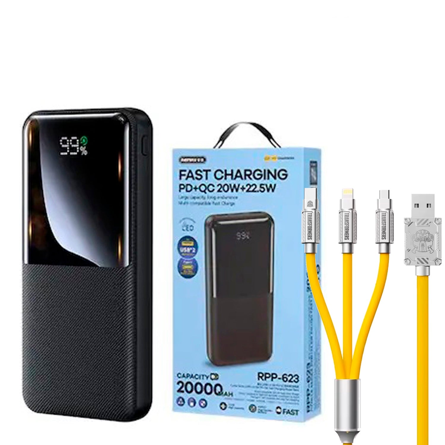 Remax - Combo RPP-623 Negro 20000mAh + Cable TF-A03 Amarillo