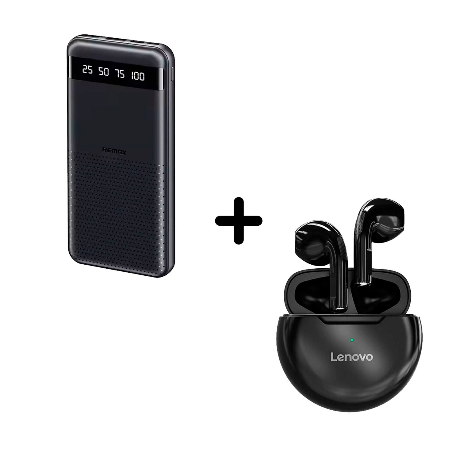 Remax - Combo RPP-10 10000mAh + Audífonos Lenovo HT38 Negro