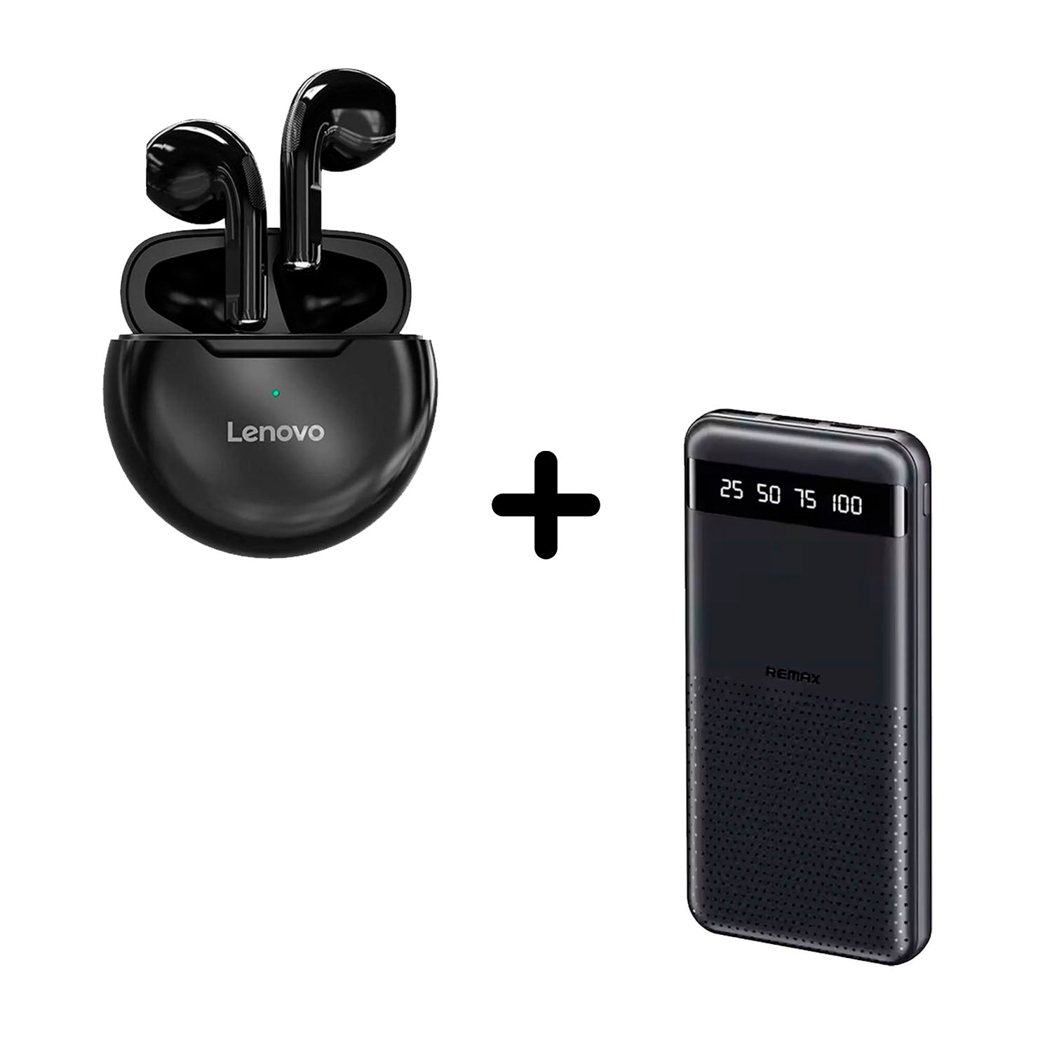 Remax - Combo RPP-10 10000mAh + Audífonos Lenovo HT38 Negro