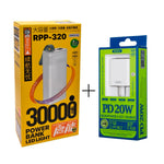 Remax - Combo RPP-320 Blanco 30000mAh + Cargador RP-U68 20W