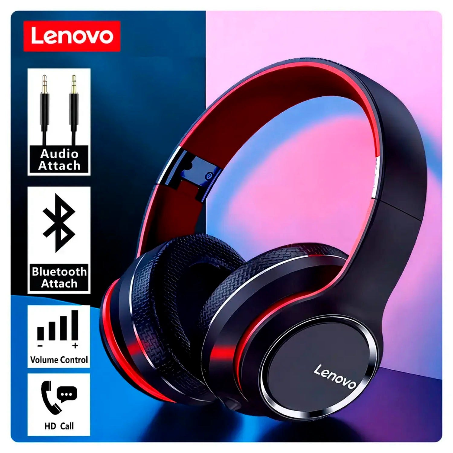 Lenovo - Audífonos HD200 Negro Bluetooth 5.0 Over-Ear