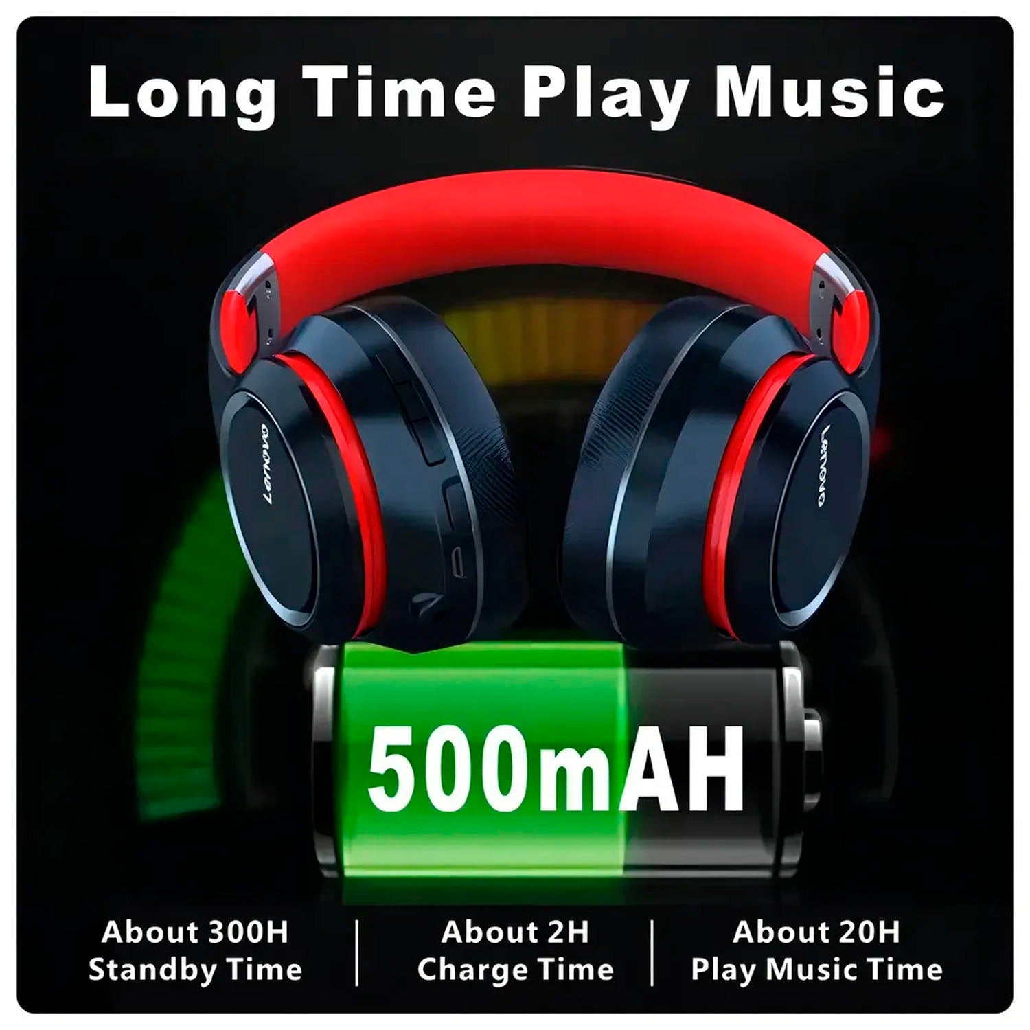 Lenovo - Audífonos HD200 Negro Bluetooth 5.0 Over-Ear